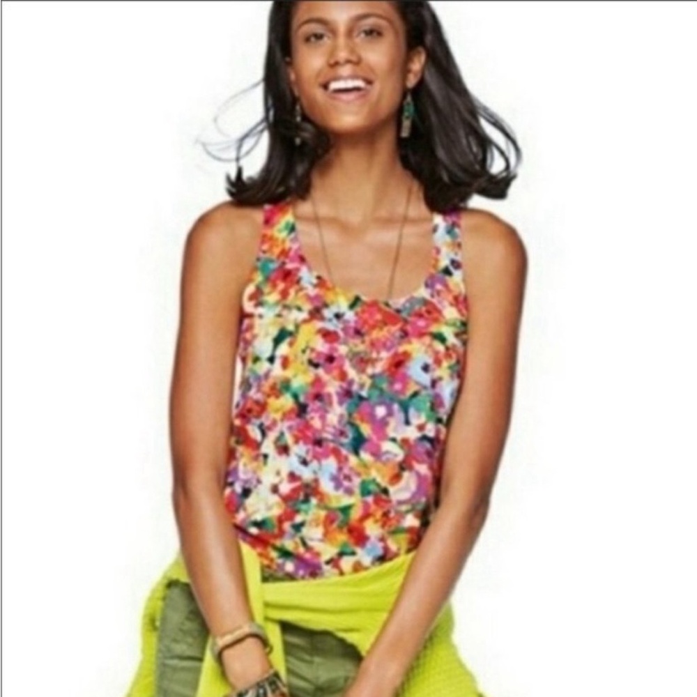 CAbi Luisa Floral Watercolor Razorback Round Neck Tank Top Shirt #5045